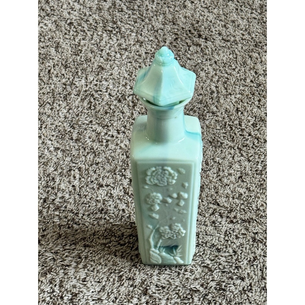 Vtg 1972 Jim Beam Liquor Decanter Jadeite Green Blue Milk Slag Glass Stopper